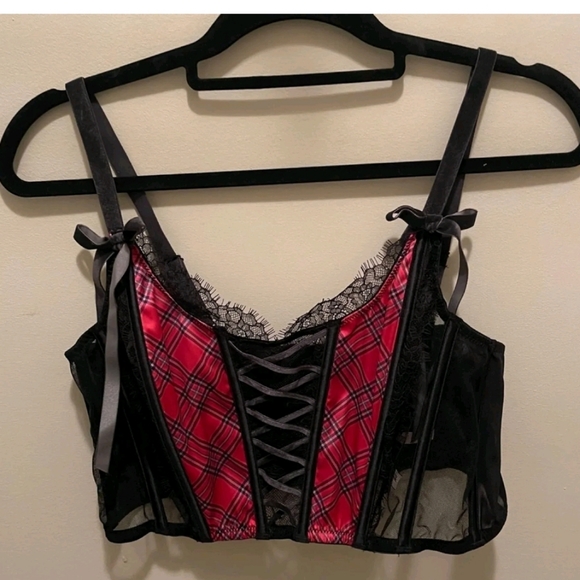 Lacy Plaid Unlined Lace Up corset top - Picture 6 of 8